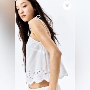 H&M White Eyelet Trim Sleeveless Top With Tie Shoulder Straps